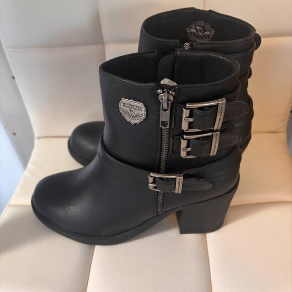 Milwaukee Leather Performance Women’s Black Boots | Triple Buckle, Side Zipper - Picture 1 of 12